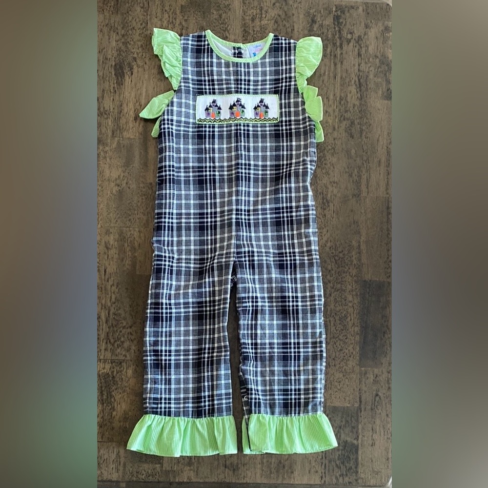 Plaid Kids Halloween Smocked Jumpsuit